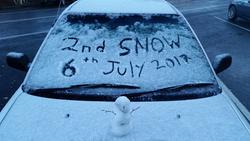 car with snow on it, outside the Royal Arms BnB, Nimmitabel